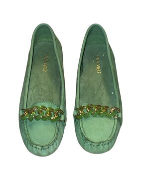 Nine West Mint Green Suede Loafers with Gold Chain